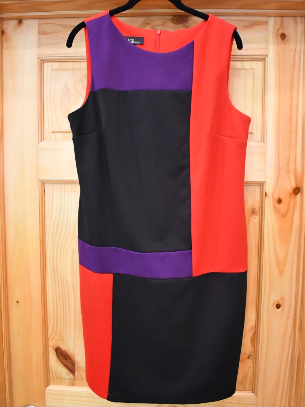AGB Colorblock Midi Knee Length Dress in Black, Red & Purple 14